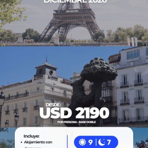 Madrid, Barcelona y París 9 días con vuelos desde Montevideo, alojamiento con desayuno y visita a los principales atractivos de Europa.